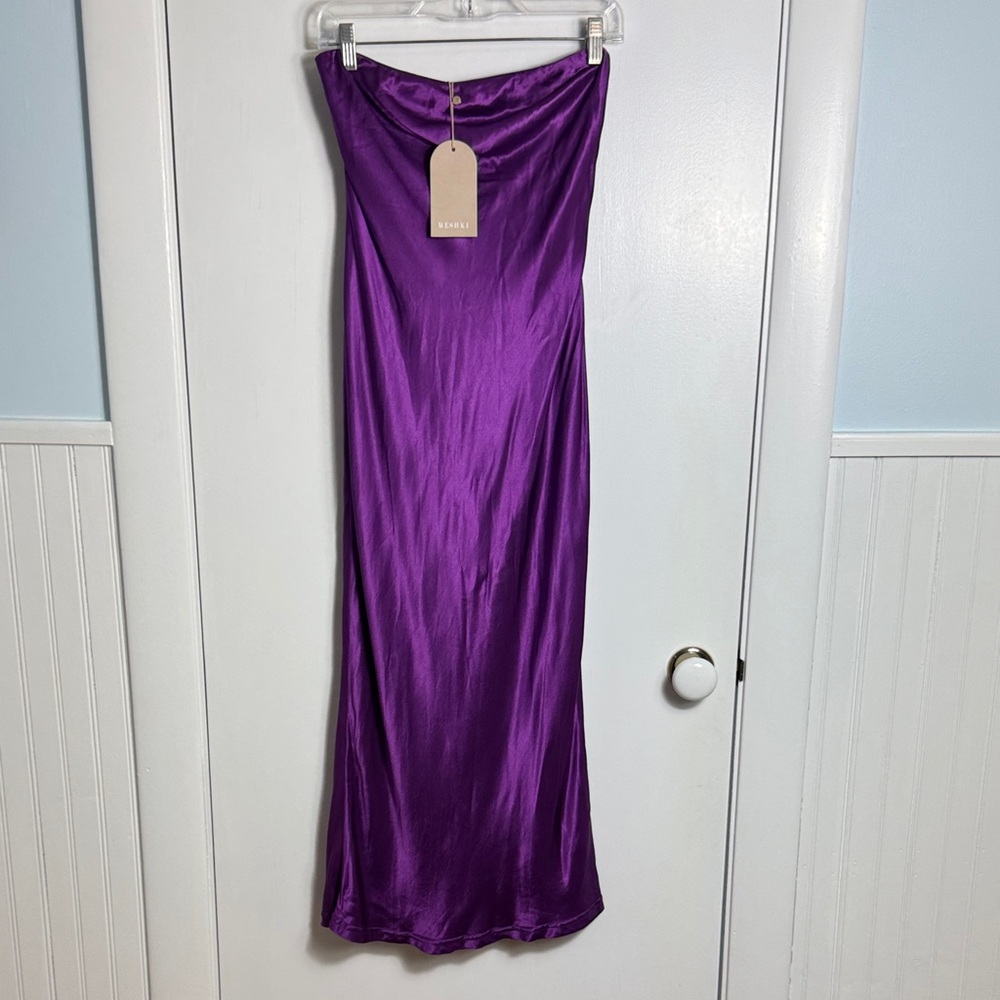 NWT Meshki Tyler Strapless Satin Midi Dress Purple Grape‎ Size Small - Picture 3 of 10
